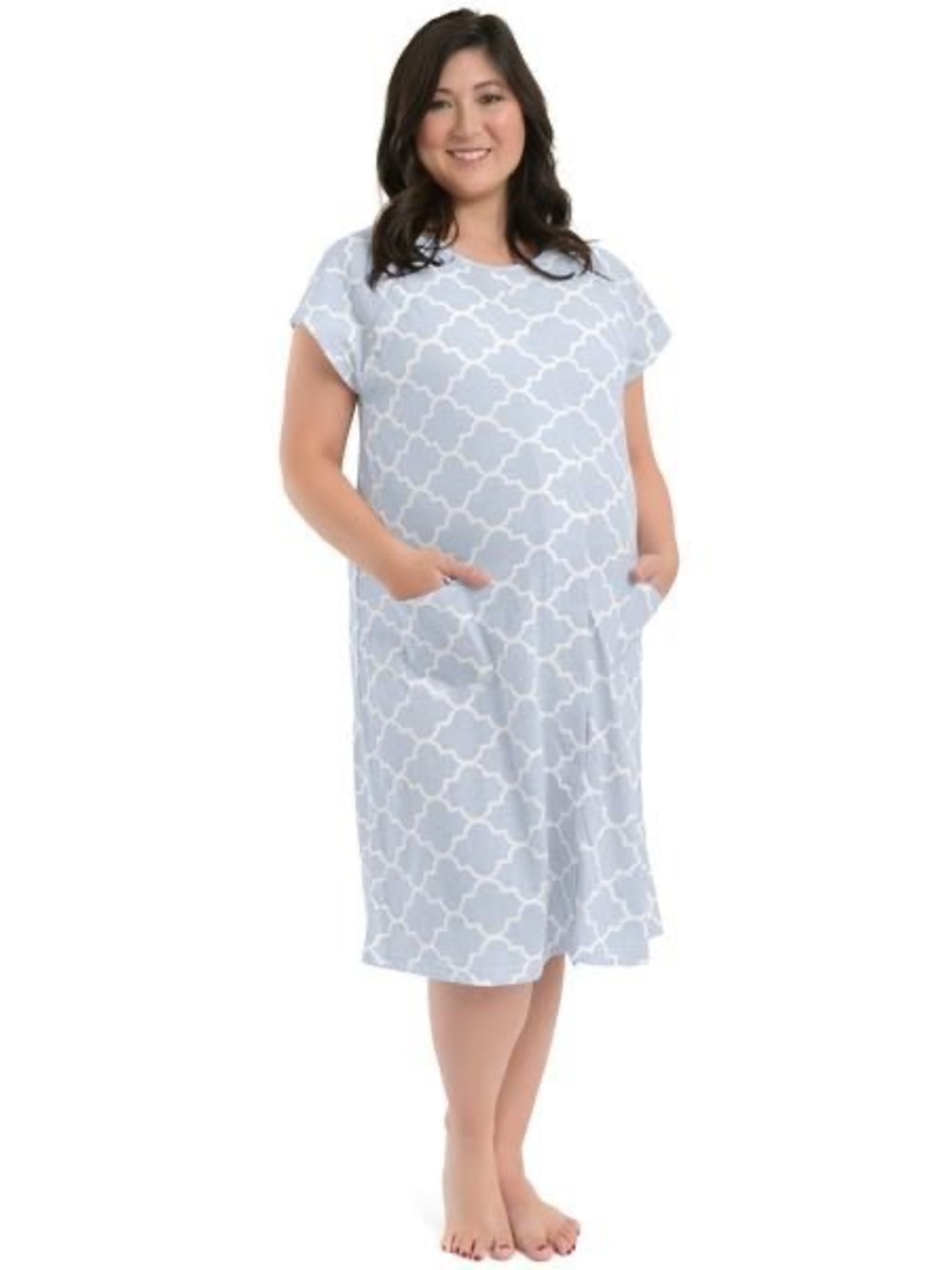 Kindred Bravely Light Blue & White Geometric Labor and Delivery/Postpartum Gown